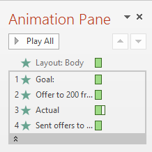 Animation Pane: Layout:Body added at top (PowerPoint 2013)