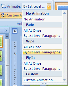 Button: Animate - list dropped (PowerPoint 2007)