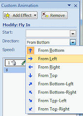 Animation Menu: Direction- From Left (PowerPoint 2007)