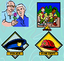 Clip art images: Senior citizens, Scouts, police, fire fighters