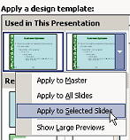 Menu: Design Template - arrow opens menu for how to apply it