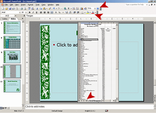 PowerPoint window with object open in Excel.