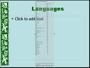 Languages slide with initial large table