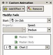 Pane: Custom Animation - Fade, showing animations from master in gray