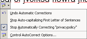 Button: AutoCorrect Options - autocorrection from the list