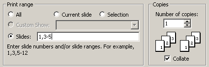 Dialog: Print - Range and Copies sections