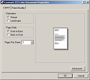 Dialog: Printer Properties (Lexmark Z53 Jetprinter)