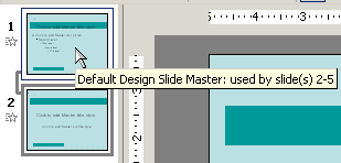 Hover over a thumbnail of a slide or title master and a popup tip tells you which slides use that master.