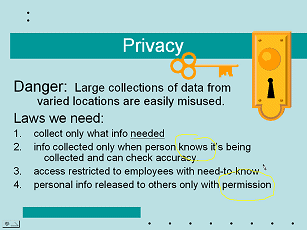 Privacy slide with circles drawn around some words for emphasis with the pen pointer