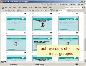 Slide Sorter View: last two sets of duplicates are not grouped