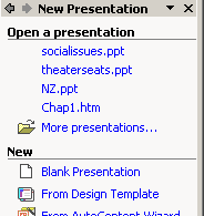 Pane: New Presentation - recent files