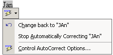 Button: AutoCorrect Options - list dropped