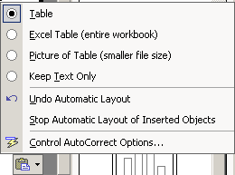 Smart Tag: Paste Options (after pasting data from Excel)