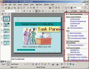 Window: PowerPoint 2002 with New Presentation Task Pane