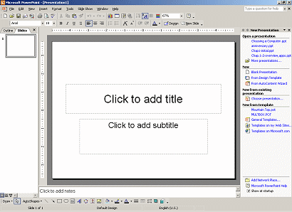 PowerPoint window with blank title slide