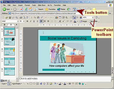 IE showing Powerpoint toolbars