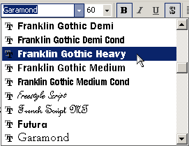 Button: Font - dropped with Franklin Gothic Heavy selected