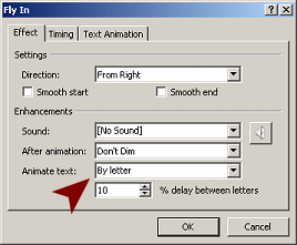 Dialog: Fly In - Effect tab - by letter