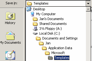 Dialog: Save As - Templates - folder tree showing