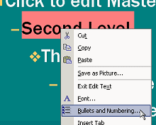 Context Menu: Bullets and Numbering...