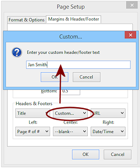 Dialog: Page Setup > Margins & Header/Footer (Firefox 29)