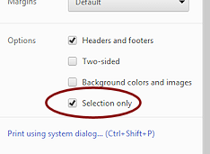 Dialog: Print > Selection (Chrome 34)