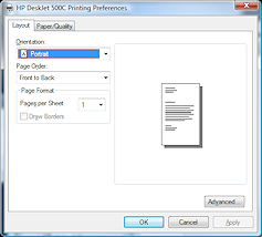 Dialog: Printer Properties - HP500C on Vista