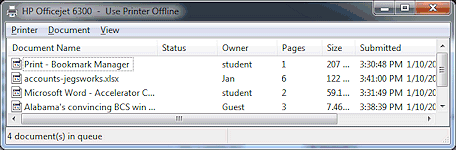 Dialog: Print Queue (Officejet 6300 - 4 documents in queue) (Win7)