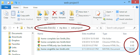 File Explorer: file sizes for different file types (Win8.1)