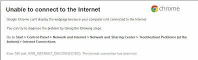 Message: Unable to connect to the Internet (Chrome)