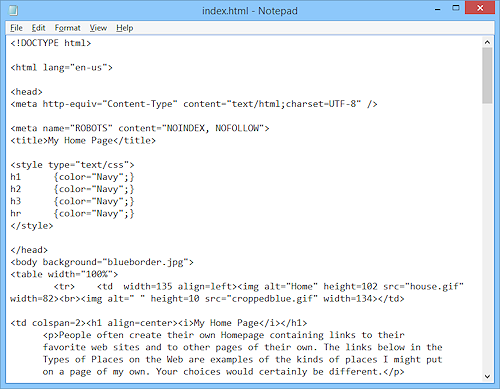 Example of source code (Notepad - Win8.1)
