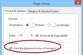 Dialog: Page Setup > Print background (Firefox)
