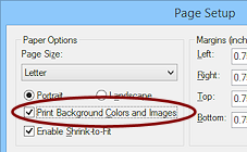 Dialog: Page Setup > Print Background Colors and Images (IE9)
