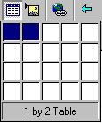 Button: Table - palette open with two cells selected