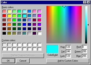 Color dialog in 32 bit color (True Color) shows fine changes in colors.