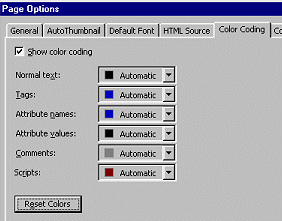Dialog: Page Options | Color coding