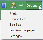 Button: Options in Help - list opened (Vista)