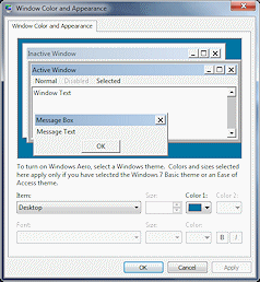 Dialog: Window Color and Appearance (Win7)