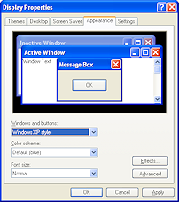Dialog: Display Properties - Appearance (WinXP)