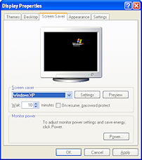 Dialog: Display Properties - Screen Saver (WinXP)