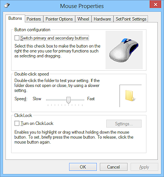 Dialog: Mouse Properties: Buttons (Win8)
