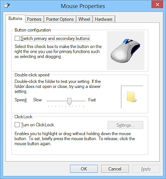 Dialog: Mouse Properties: Buttons (Win8)