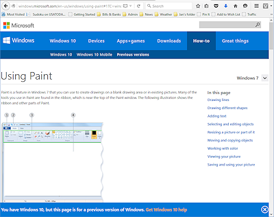 Online article about Paint in Windows 7