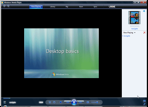 Windows Media Player: Desktop Basics, initial (Vista)