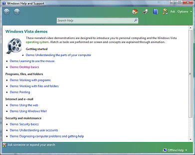 Help: Windows Vista Demos