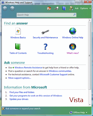 Help: Vista's initial Help and Support window