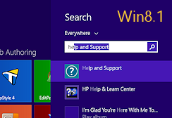 Type 'help'. Windows 8 Search shows apps whose names match.