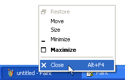 Menu: Right click Task bar button for Paint (WinXP)
