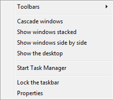 Right Click Menu: Windows 7 taskbar