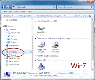Computer windows showing drives (Win7)